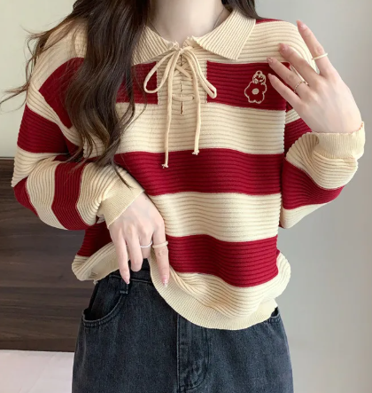 “Autumn New Fashion Striped Clothes for Women – Long-Sleeved Casual Top”