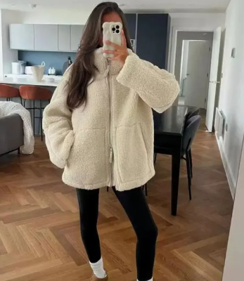 “Women’s stand collar lamb wool cotton-padded coat”