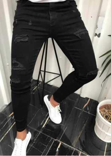 Fashion Tight Solid Color Distressed Jeans