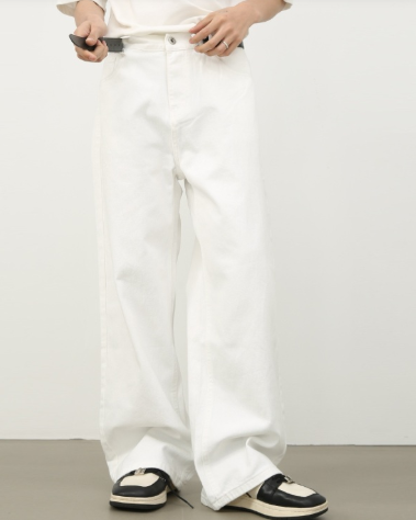 “Korean style retro half elastic waist loose straight jeans for men”