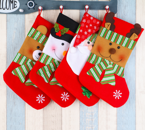 “Large Christmas gift bags and festive stockings with holiday designs for gifts, decorations, and party use.”