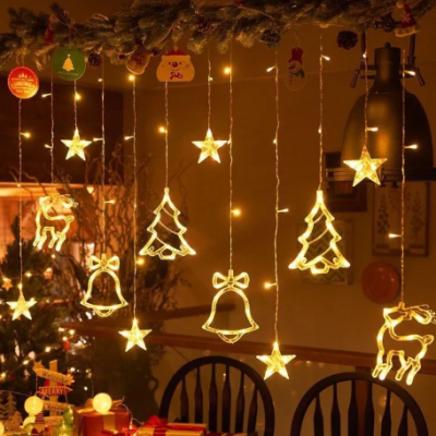 Christmas LED star and moon curtain light string for festive home decoration