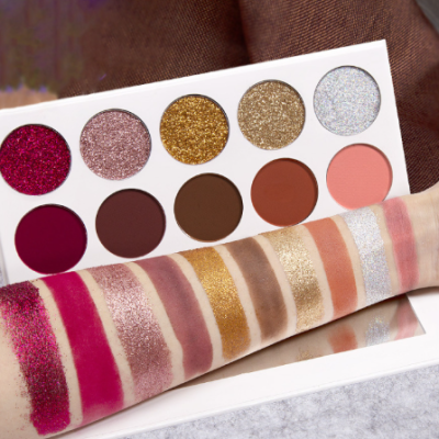 10-color eyeshadow palette with 5 matte and 5 glitter powder shades for long-lasting daily and glam eye makeup