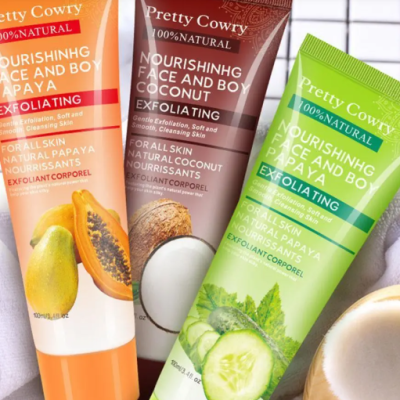 Cucumber coconut papaya facial exfoliating gel cream for gentle face and body cleansing