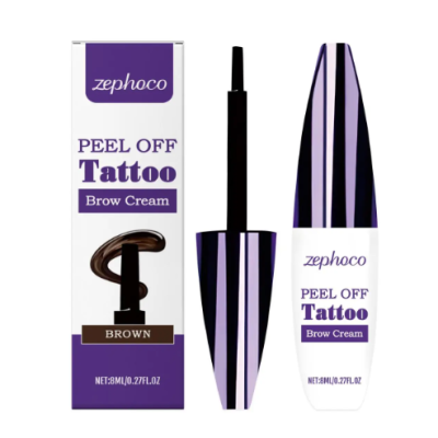 Tearable liquid eyebrow pencil creating natural hair-like brows with smudge-proof peel-off formula