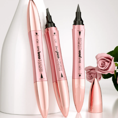Double-headed 3D micro-carved liquid four-fork eyebrow pencil and 2-in-1 eyeliner for natural brows and precise eyes