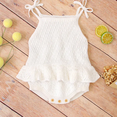 Baby girls knitted sling ruffled romper soft breathable onesie cute baby outfit for summer wear