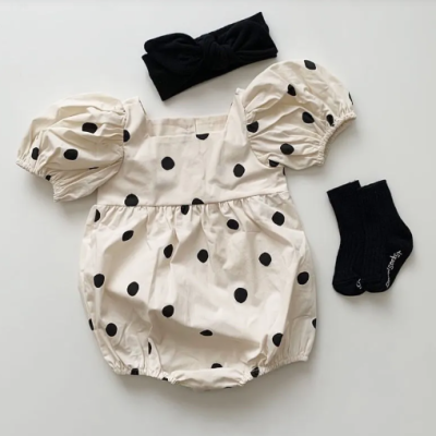 Puff sleeve polka dot triangle romper baby jumpsuit soft breathable cute baby outfit