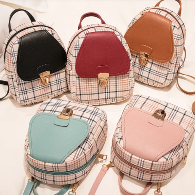 Ladies check lock small backpack handbag