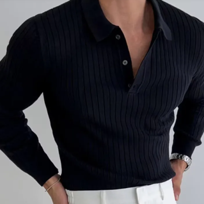 Fashion men long sleeve polo top front view