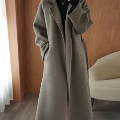 Double-sided wool overcoat women long