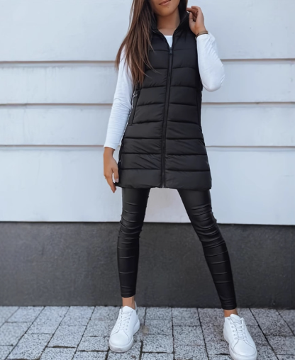 Solid color hooded quilted zipper cotton vest coat lightweight winter sleeveless jacket