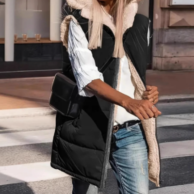 Hooded double-sided slim fit elegant cardigan vest women sleeveless fashion outerwear