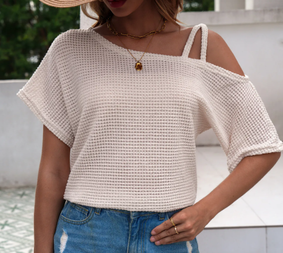 Ladies solid color off shoulder top