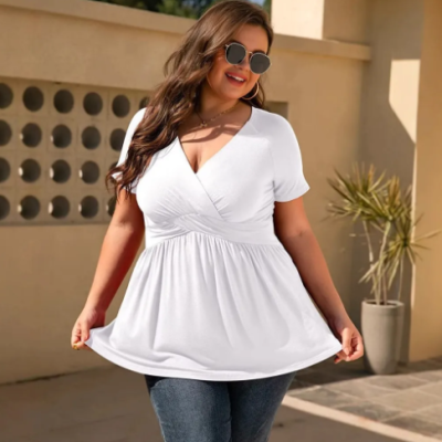 Women curvy fit v-neck top