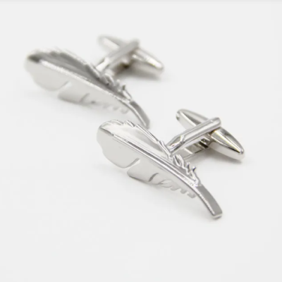Silver feather shape cufflinks