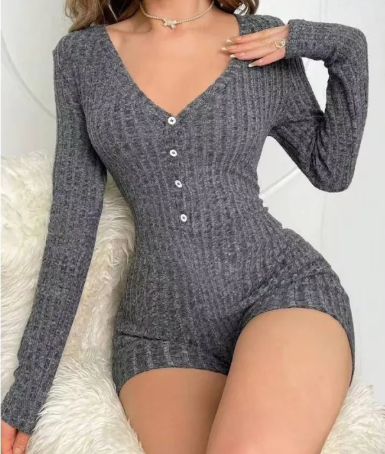 Casual slim women rib knitted jumpsuit one piece bodycon fashion outfit with stretchy comfortable fabric