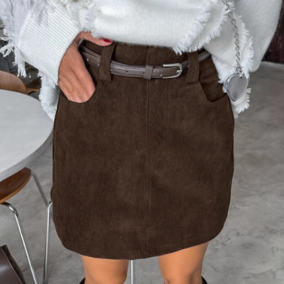 Women wearing retro corduroy casual skirt with high-waist A-line design styled for vintage-inspired everyday fashion look