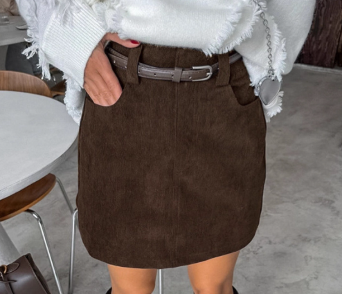 Women wearing retro corduroy casual skirt with high-waist A-line design styled for vintage-inspired everyday fashion look