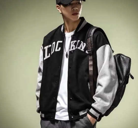 wearing Korean style loose pilot American casual jacket with oversized streetwear fashion look