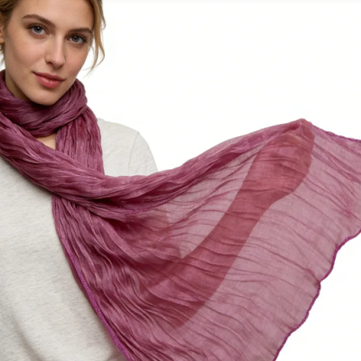 Grey dyed skinny minimalist layering scarf styled with neutral fashion outfit