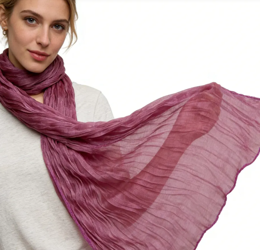 Grey dyed skinny minimalist layering scarf styled with neutral fashion outfit