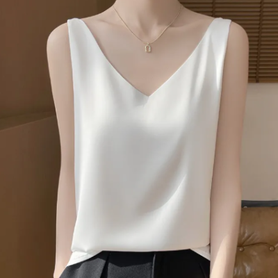 Women’s satin silky sling vest loose sleeveless top with elegant lightweight fabric and relaxed fit.