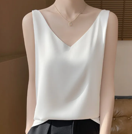 Women’s satin silky sling vest loose sleeveless top with elegant lightweight fabric and relaxed fit.