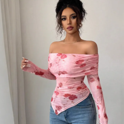 one shoulder printed top