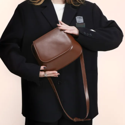 retro vegan leather small saddle crossbody bag with adjustable strap