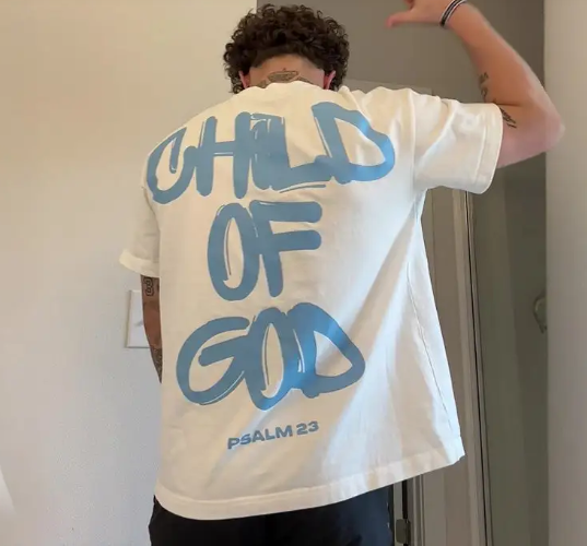 Child Of God Print T-Shirt with inspirational graphic design and soft breathable fabric for casual faith-inspired style in the UK and USA.