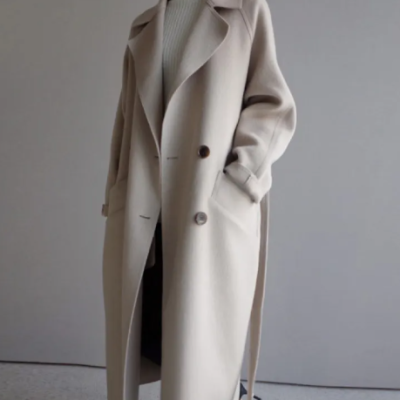 Elegant women's lapel cashmere winter coat