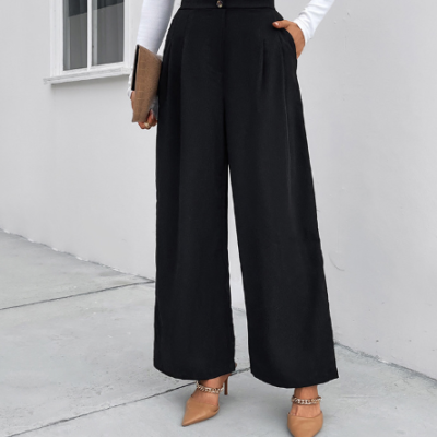 Women's black high-waist wide-leg workwear trousers