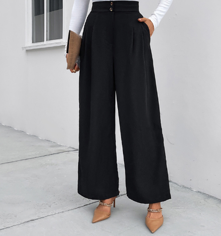 Women's black high-waist wide-leg workwear trousers