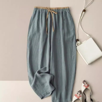 Women's retro Korean-style cotton-linen wide-leg casual pants