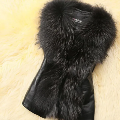 Faux Fur Vest with Short Raccoon Fur Style Collar showcasing elegant winter trends fashion